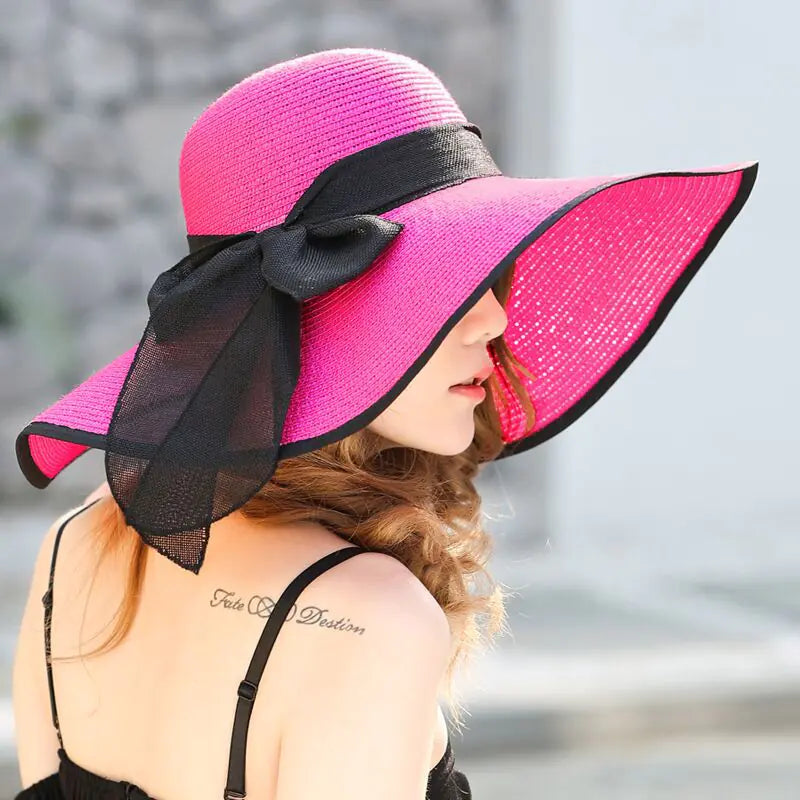 Zentora ShadeBloom™ – Chic Wide-Brim Vacation Hat with Bow