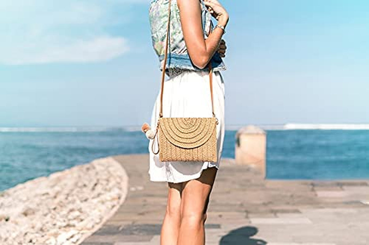 Zentora "Coastal Muse" Handwoven Straw Clutch β Crossbody Elegance for Every Escape