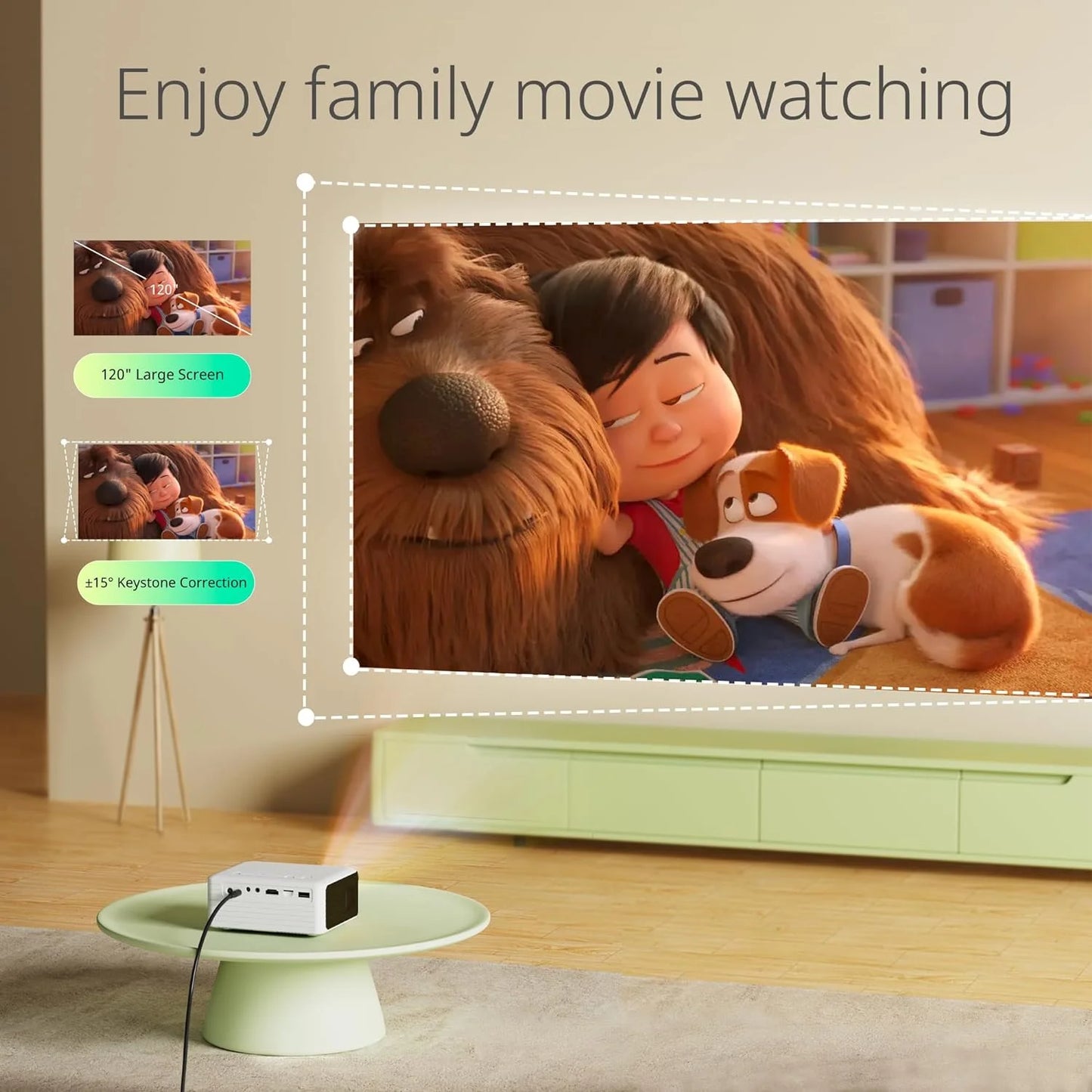 YT Mini Projector with Wifi & Bluetooth, Full HD 1080P Support, LCD, White, 1 Pack
