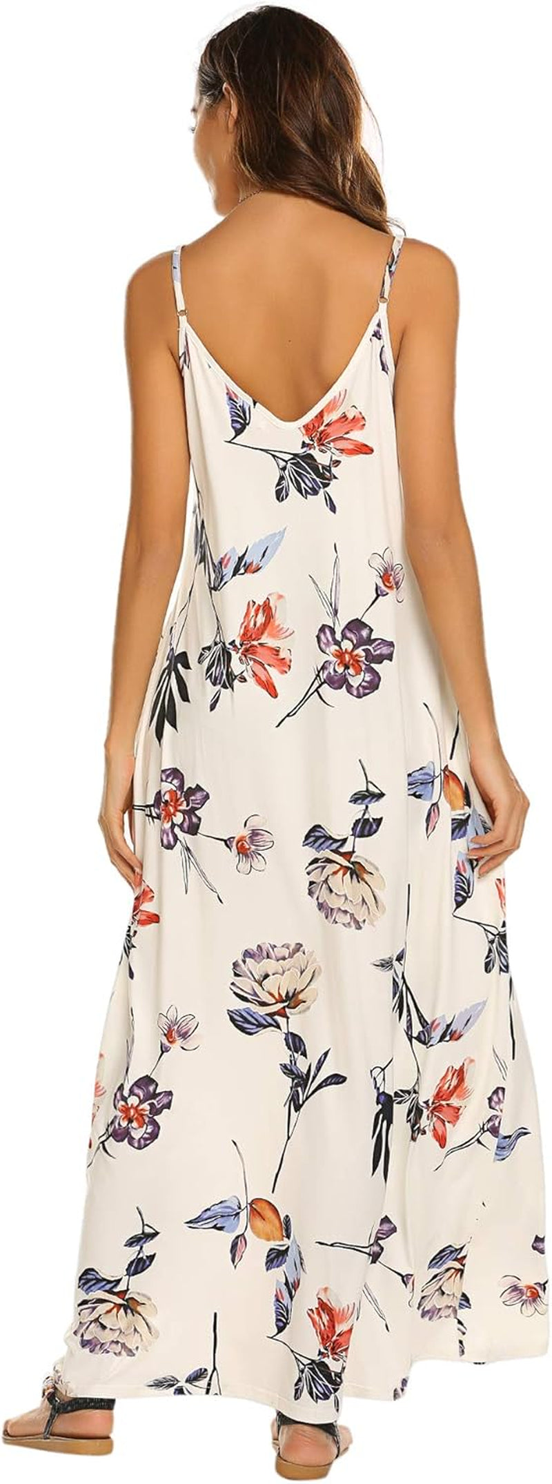 Women'S Summer Maxi Dress Casual V-Neck Sleeveless Bohemian Spaghetti Strap Floral Long Maxi Dress with Pockets
