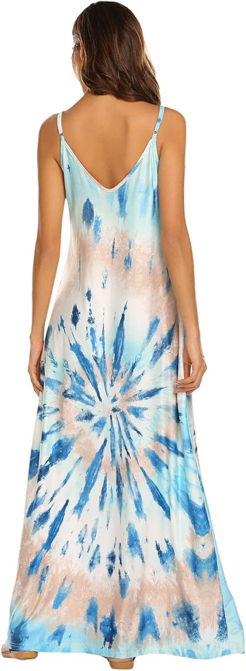 Women'S Summer Maxi Dress Casual V-Neck Sleeveless Bohemian Spaghetti Strap Floral Long Maxi Dress with Pockets