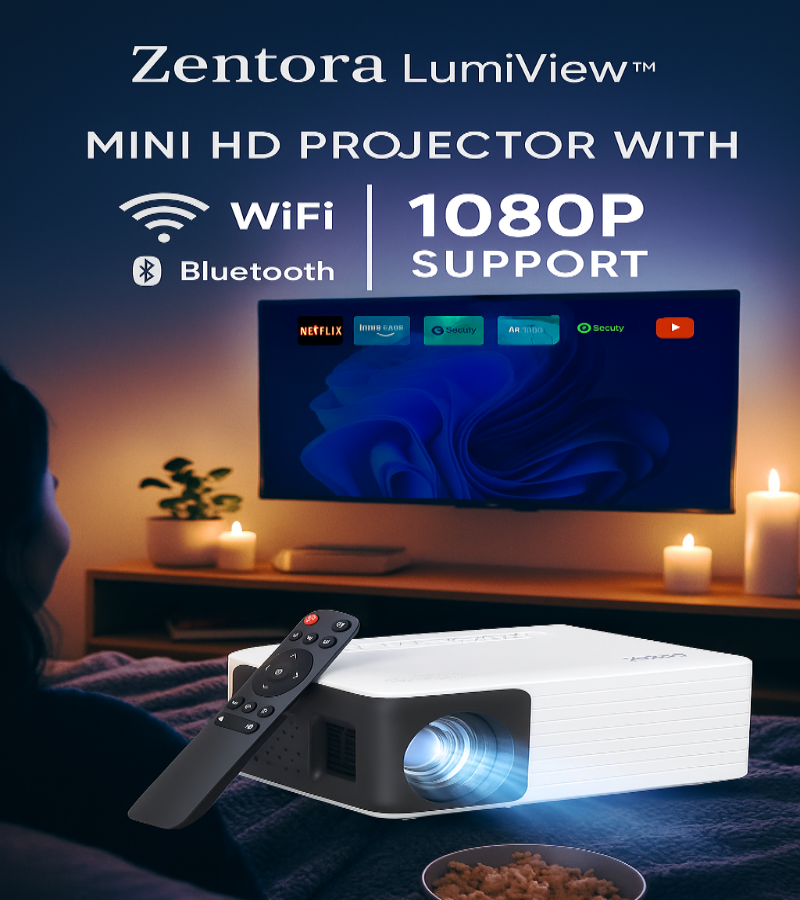 Zentora LumiView™ – Mini HD Projector with WiFi & Bluetooth