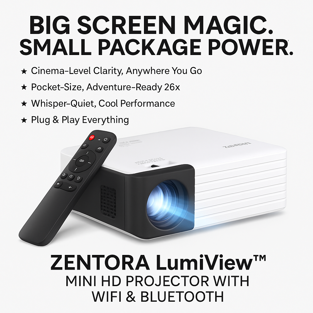 Zentora LumiView™ – Mini HD Projector with WiFi & Bluetooth