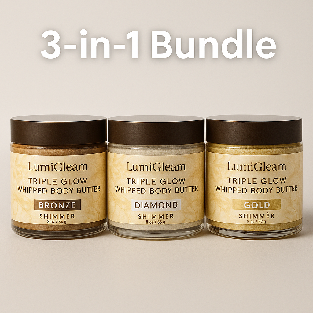 LumiGleam™ Triple Glow Whipped Body Butter – Bronze, Diamond & Gold Shimmer Set (3 pcs)