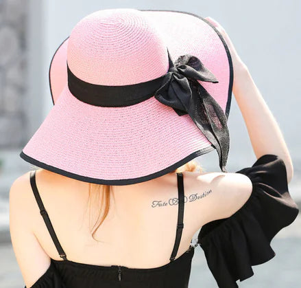 Zentora ShadeBloom™ – Chic Wide-Brim Vacation Hat with Bow