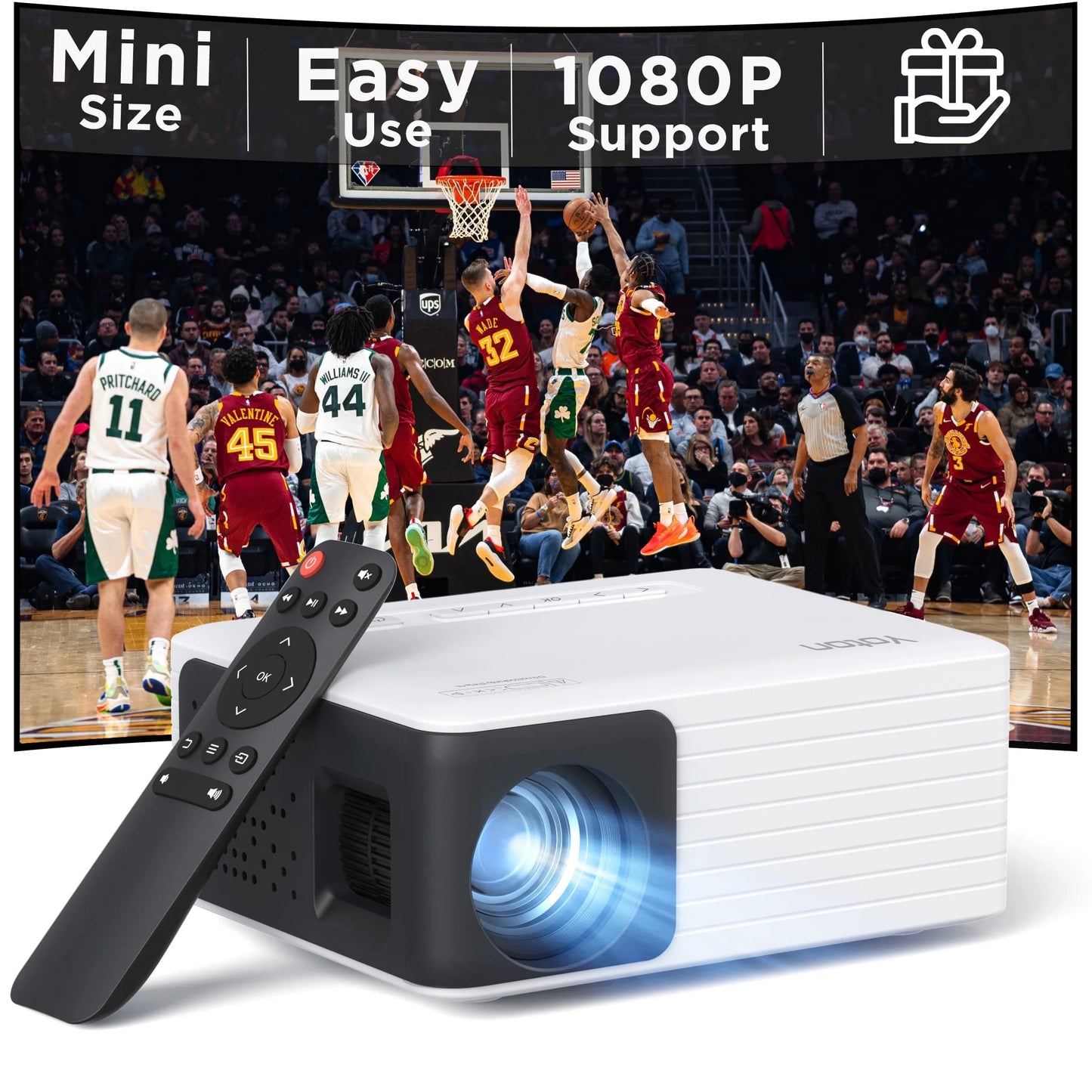YT Mini Projector with Wifi & Bluetooth, Full HD 1080P Support, LCD, White, 1 Pack