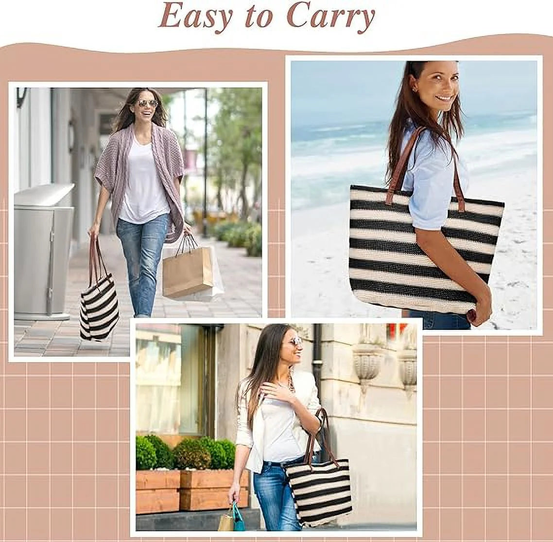 Zentora "SunStripe" Oversized Woven Beach Tote ā Bold Summer Statement