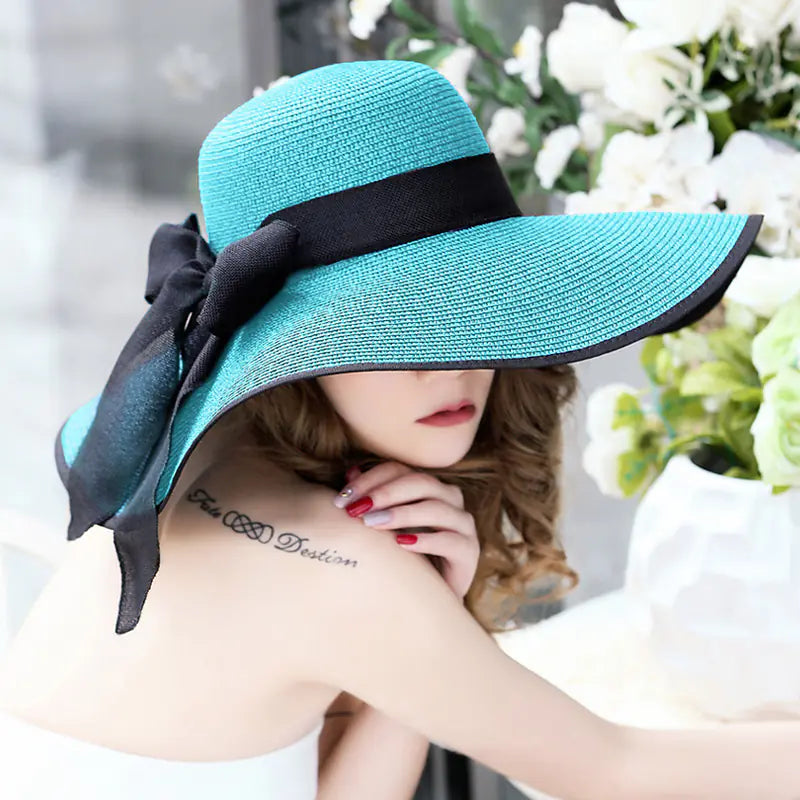 Zentora ShadeBloom™ – Chic Wide-Brim Vacation Hat with Bow