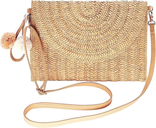 Zentora "Coastal Muse" Handwoven Straw Clutch – Crossbody Elegance for Every Escape