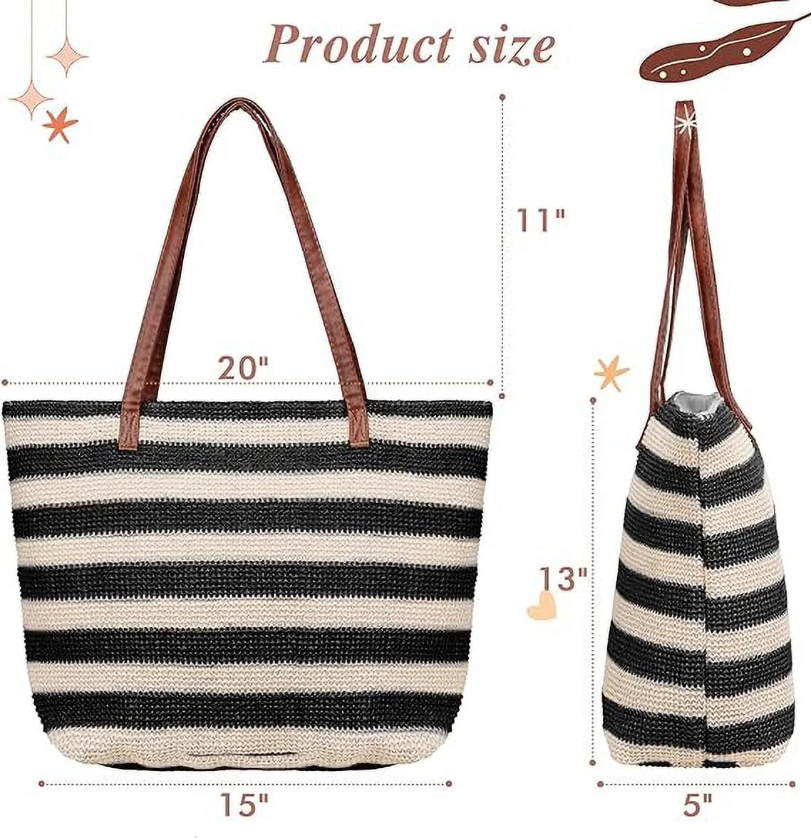 Zentora "SunStripe" Oversized Woven Beach Tote ā Bold Summer Statement
