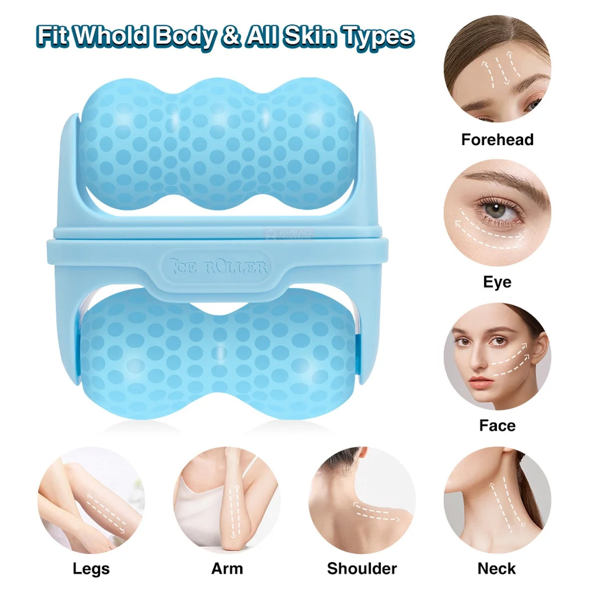 Ice Roller for Face and Eyes - Facial Skin Care Tools with 2 in 1 Roller and Travel Case to Reduce Puffiness and Relief Migraine, Pain.Body Ice Roller, Prevents Wrinkles, Tightens Pores-Blue