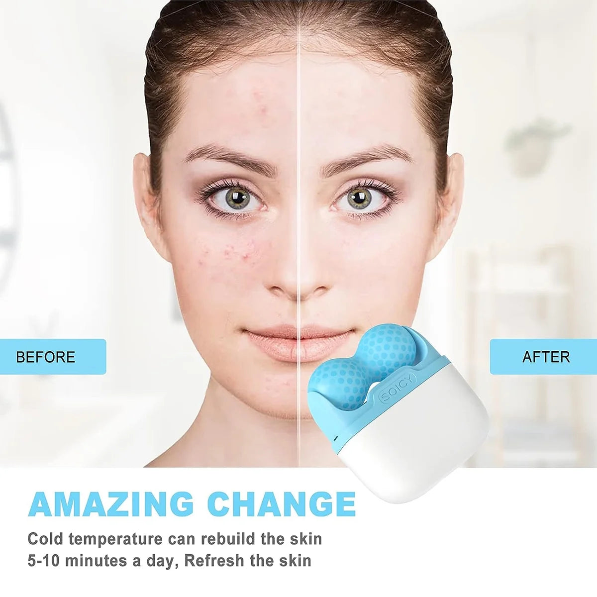 Ice Roller for Face and Eyes - Facial Skin Care Tools with 2 in 1 Roller and Travel Case to Reduce Puffiness and Relief Migraine, Pain.Body Ice Roller, Prevents Wrinkles, Tightens Pores-Blue