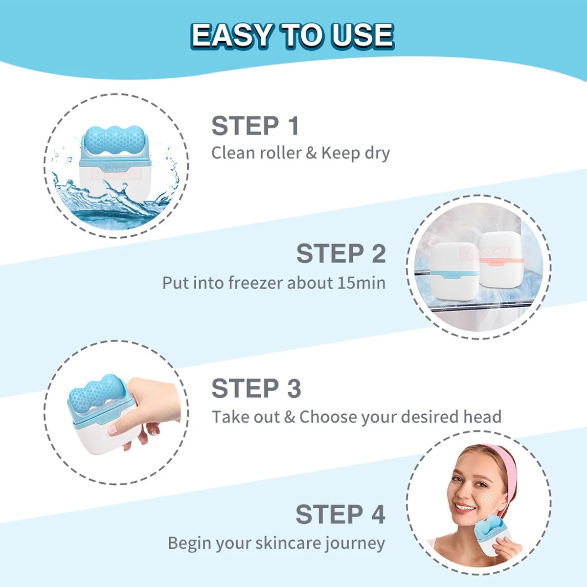 Ice Roller for Face and Eyes - Facial Skin Care Tools with 2 in 1 Roller and Travel Case to Reduce Puffiness and Relief Migraine, Pain.Body Ice Roller, Prevents Wrinkles, Tightens Pores-Blue