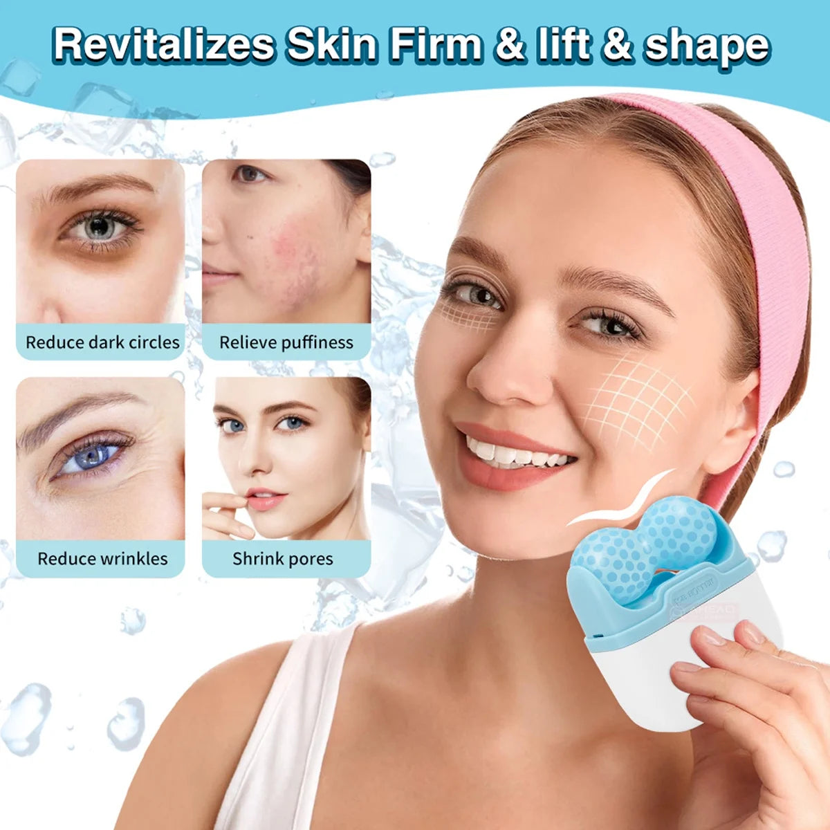 Ice Roller for Face and Eyes - Facial Skin Care Tools with 2 in 1 Roller and Travel Case to Reduce Puffiness and Relief Migraine, Pain.Body Ice Roller, Prevents Wrinkles, Tightens Pores-Blue