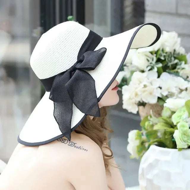 Zentora ShadeBloom™ – Chic Wide-Brim Vacation Hat with Bow